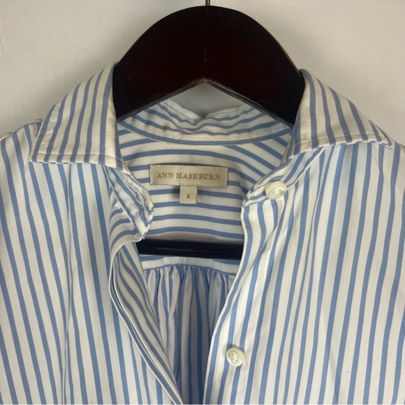 Ann Mashburn Mandarin Paulina Button Up Blue Striped Shirt - Picture 2 of 5